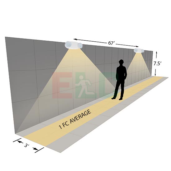 High Output LED Emergency Light | 650 Lumen LED | 67 FT Spacing Photometrics