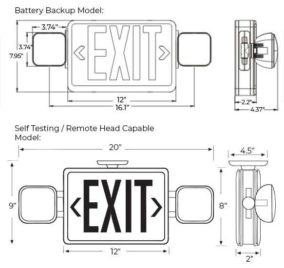 Large Red LED Exit Light Combo | Customizable | 180° Adjustable Dimensions