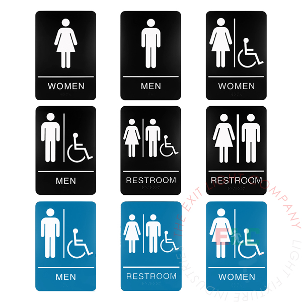 The Exit Light Co. - ADA Braille Sign | Rigid Plastic | Black or Blue | Restroom Accessibility