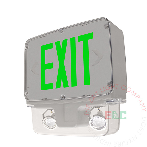 Hazardous Location Rated Green LED Combo Exit Light | Class 1 Division 2 | Adjustable Head Lamps