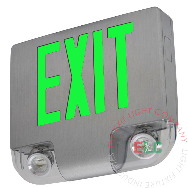 High End Cast Aluminum Green Exit Sign with Emergency Lights