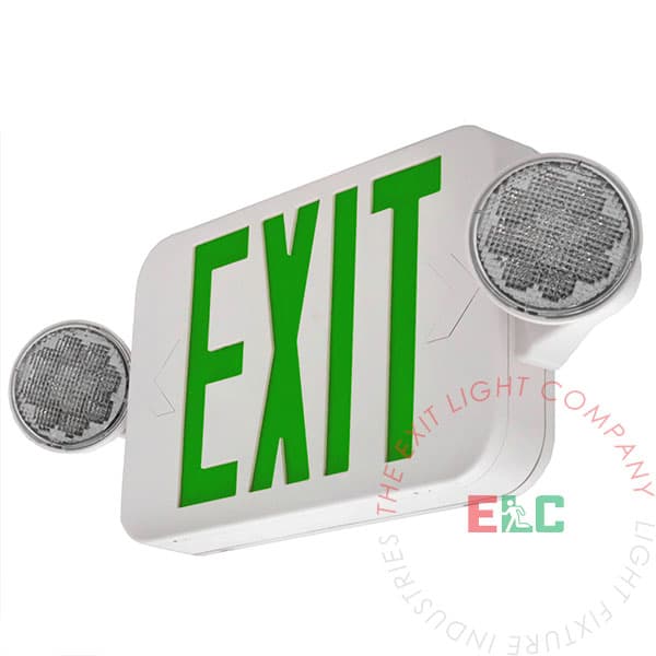 Combination Emergency Lighted Exit Sign with Round Emergency Lights (PLC450)