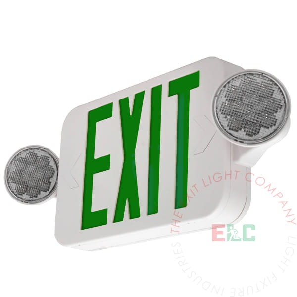 Compact Green LED Exit Light Combo | High Output | 180° Adjustable Heads