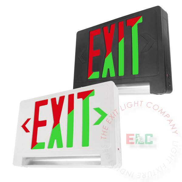 Universal Red and Green Ultra Bright Exit Sign w/ Emergency LED Light Bar Combo