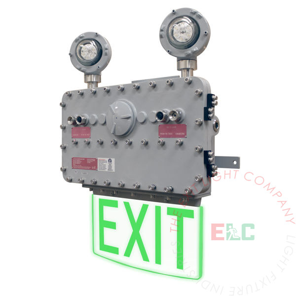 Green LED Explosion Proof Combo Emergency Exit Light | Class I Division 1 | Edge Lit Panel