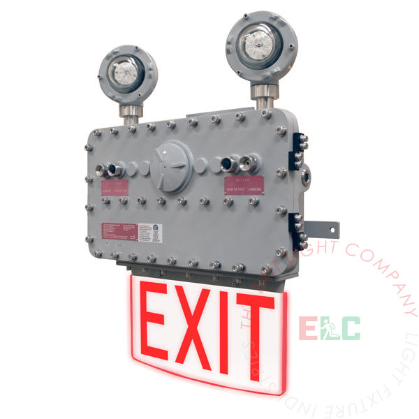 The Exit Light Co. - Red LED Explosion Proof Combo Emergency Exit Light | Class I Division 1 | Edge Lit Panel