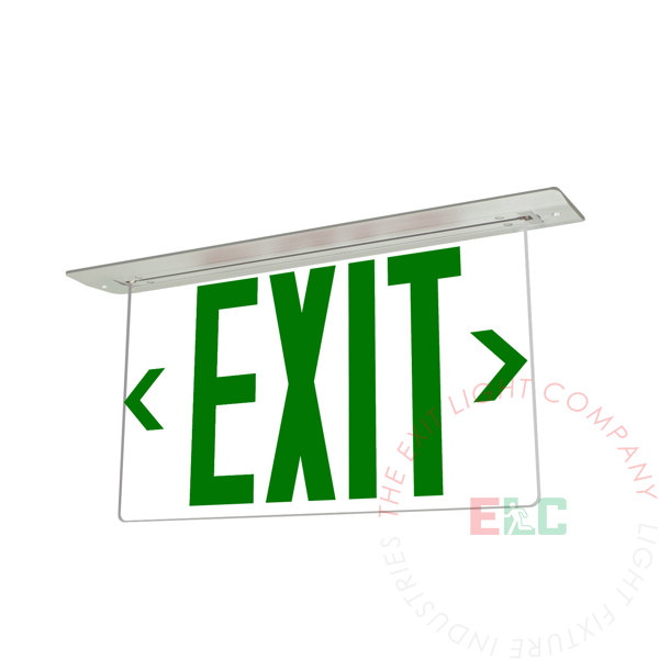 Edge Lit Green LED Exit Sign | Recessed Mount Assembly | Ceiling and Wall Installation | Adjustable