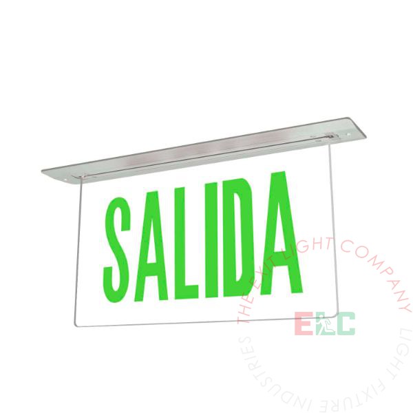 The Exit Light Co. - SALIDA Edge Lit Green LED Exit Sign | Recessed Mount Assembly | Ceiling and Wall Installation