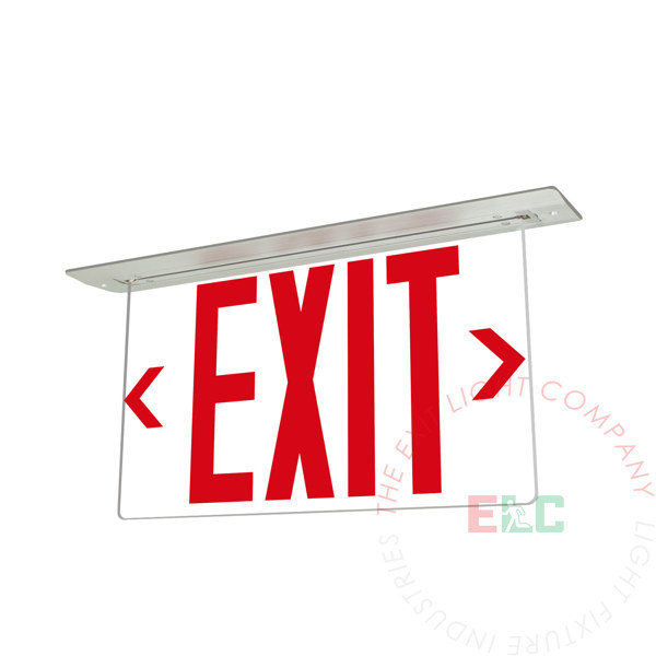 Edge Lit Red LED Exit Sign | Recessed Mount Assembly | Ceiling and Wall Installation | Adjustable