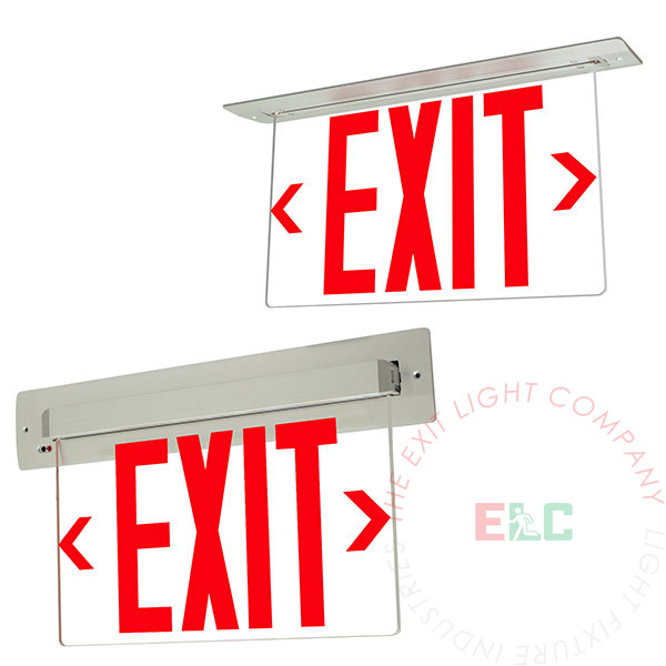 Edge Lit Red LED Exit Sign | Recessed Ceiling or Wall Installation | Remote Capable or 180m Runtime