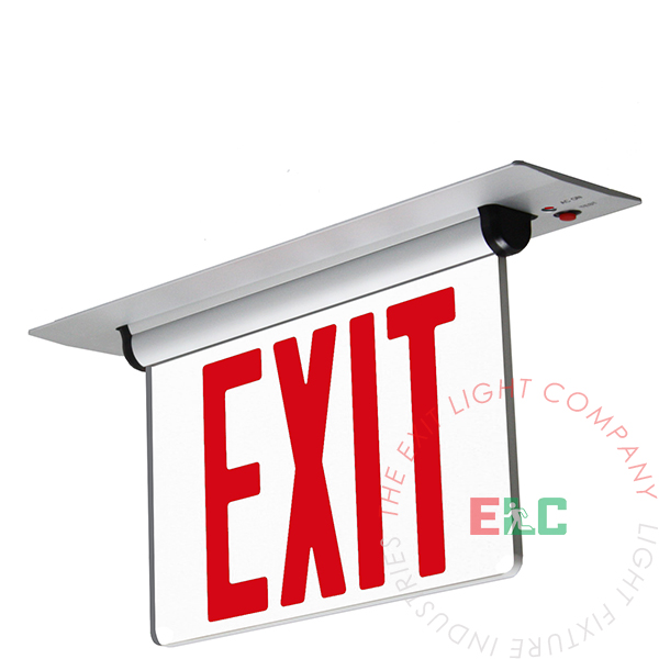 Edge Lit Red LED Exit Sign | Recessed Mount Assembly | Ceiling and Wall Installation | Adjustable An