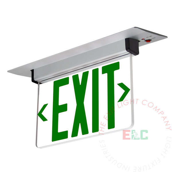 Edge Lit Green LED Exit Sign | Recessed Mount