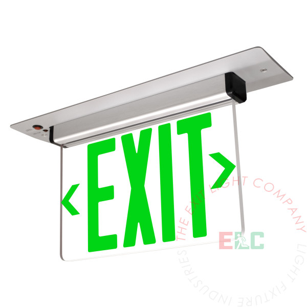 Edge Lit Green LED Exit Sign | Recessed Mount