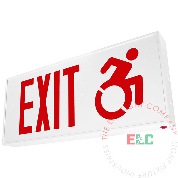 Connecticut Approved Red LED Exit Sign | Wheelchair Accessibility Symbol