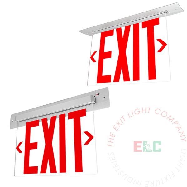 8" NYC Red LED Edge Lit Exit Sign | Recessed Mount Ceiling or Wall Installation