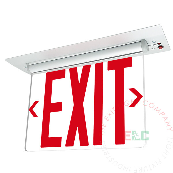 NYC Approved Edge Lit Red LED Exit Sign | Recessed Mount | Adjustable Angle | Ceiling and Wall Mount
