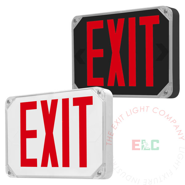 New York City Approved Wet Location Exterior Exit Sign | Red LED | White and Black Housing