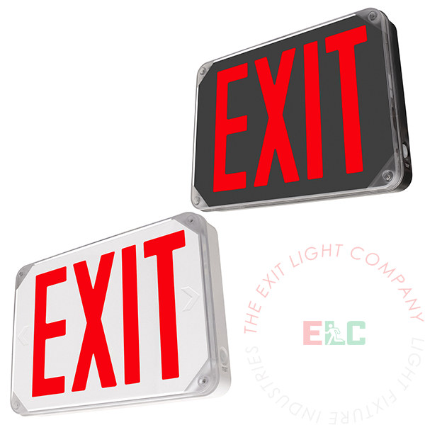 New York City Approved Wet Location Exterior Exit Sign | Red LED | White and Black Housing