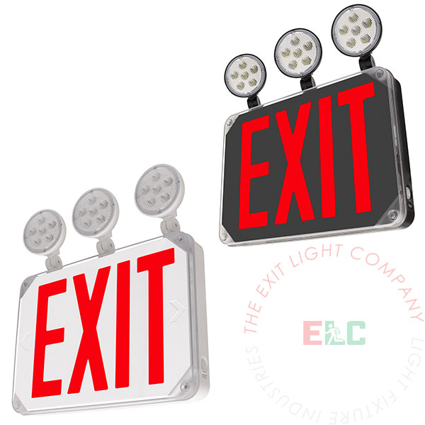 New York City Approved Wet Location Exterior Combo Exit Sign | Red LED | White and Black Housing