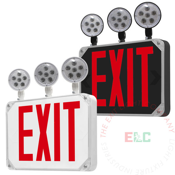 New York City Approved Wet Location Exterior Combo Exit Sign | Red LED | White and Black Housing