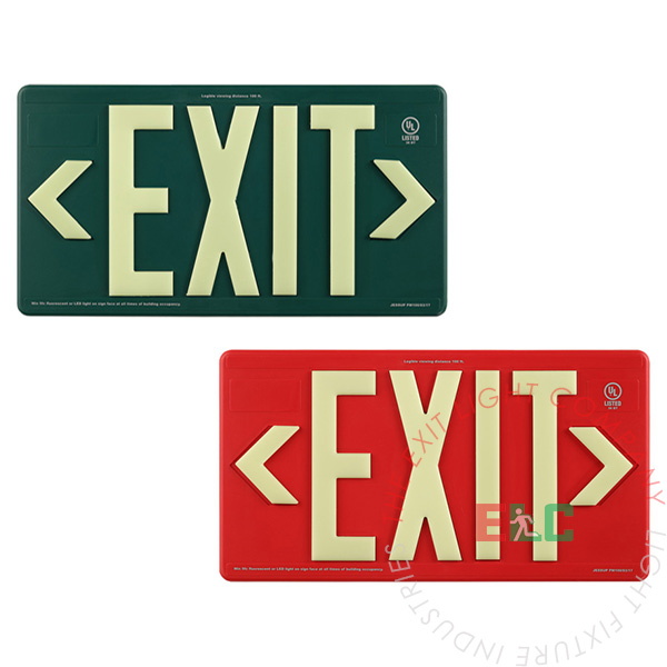 100' View Photoluminescent Exit Sign | Red or Green Housing | Indoor/Outdoor Rated