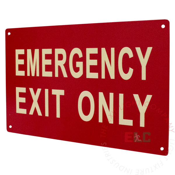 Red Aluminum Photoluminescent Self-Adhesive 'EMERGENCY EXIT ONLY' Sign