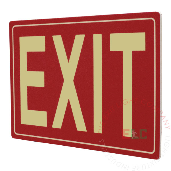 Red Photoluminescent 'EXIT' Sign | Aluminum | 3M Self-Adhesive Backing | Glow in the Dark Egress