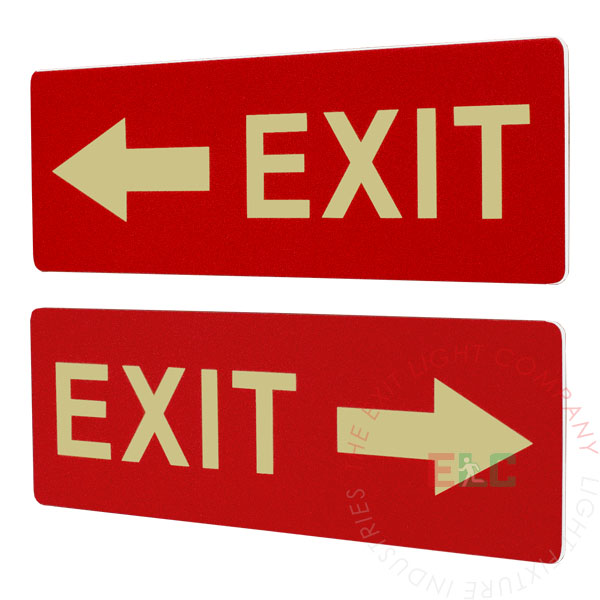 Directional Red Photoluminescent EXIT Sign | PVC | 3M Self-Adhesive Back | Glow in the Dark Egress