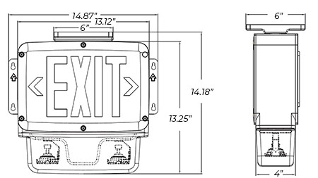 LED Exit Sign / Emergency Light Combo | NEMA 4X Rated | 7 Day Lead Time Dimensions