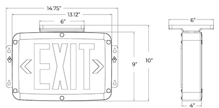 Weatherproof LED Exit Sign | NEMA 4X Rated | 7 Day Lead Time Dimensions