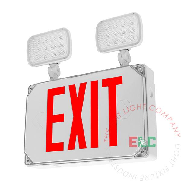 The Exit Light Co. - Wet Location Combo RED Exit Sign | Square LED Lamps