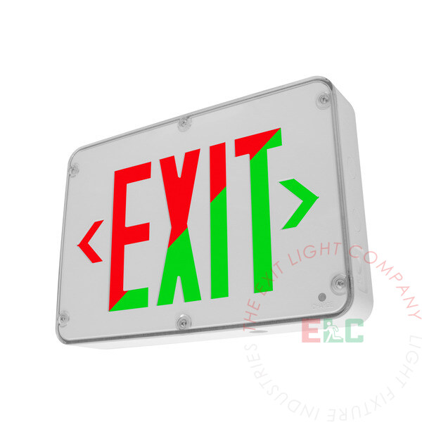Universal Red/Green Wet Location LED Exit Sign |  Exterior Wall, Ceiling, & Side Mount