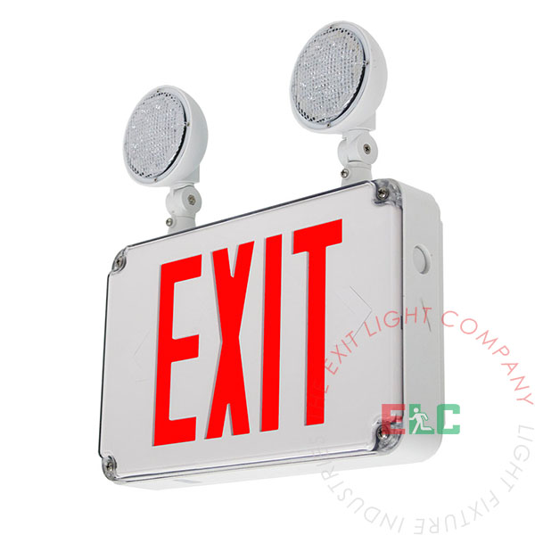 Wet Location Combo RED Exit Sign | Round LED Lamps
