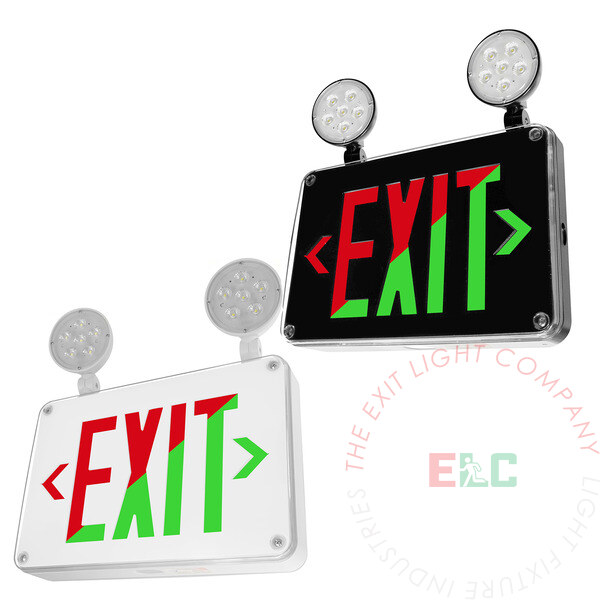 Universal Red/Green Wet Location LED Combo Exit Sign |  Exterior Wall, Ceiling, & Side Mount