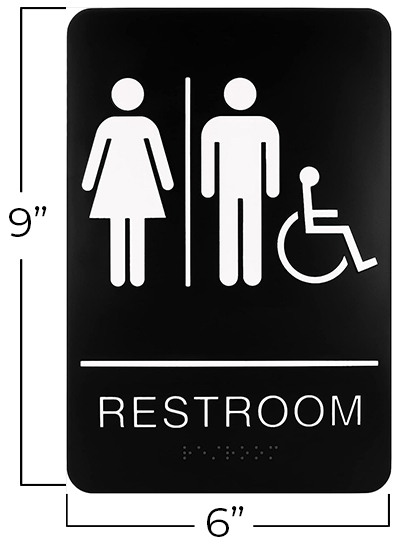 ADA Braille Sign | Rigid Plastic | Black or Blue | Restroom Accessibility Dimensions