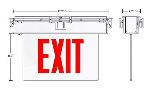 Chicago Approved Recessed Edge Lit Exit Sign | EXIT and STAIRS Dimensions