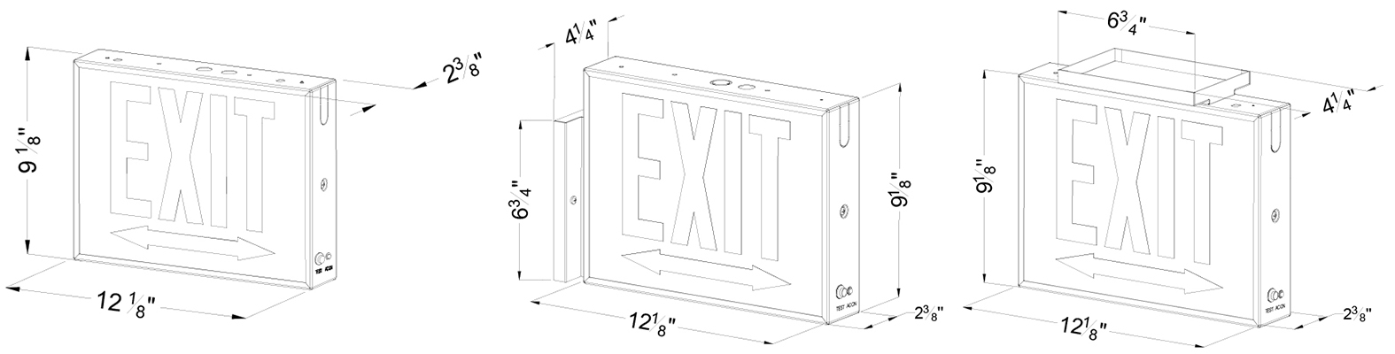 Red LED Chicago Approved Exit Sign | UL 924 | EXIT, STAIR, and STAIRS Faceplate Options Dimensions