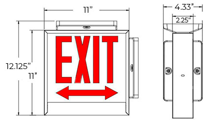 Red LED Chicago Approved Exit Sign | UL 924 Dimensions