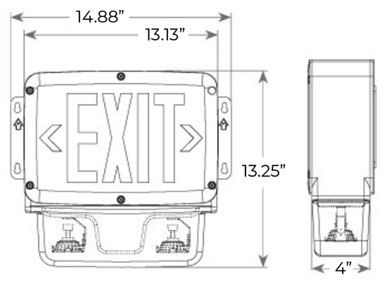 Hazardous Location Rated Red LED Combo Exit Sign | Class 1 Division 2 | Adjustable Head Lamps Dimensions