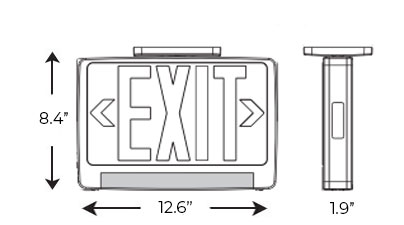 Ultra Bright Green Exit Sign w/ Emergency LED Light Bar Combo Dimensions