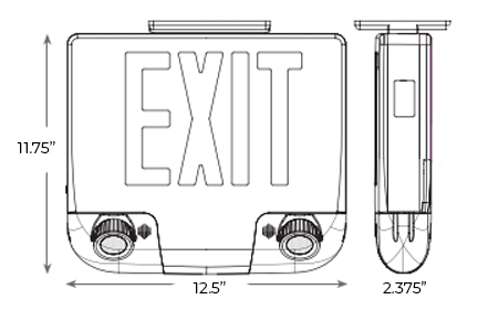 High End Cast Aluminum Red Exit Sign with Emergency Lights Dimensions