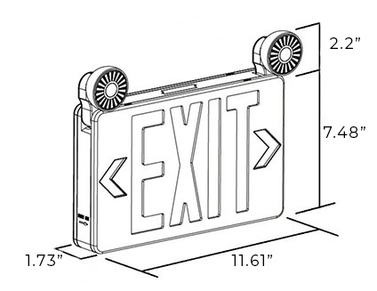 Extra Compact Red Exit Light Combo ALL LED Swivel Head Dimensions