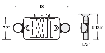 Compact Green LED Exit Light Combo | High Output | 180° Adjustable Heads Dimensions