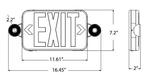 Micro Red LED Exit Light Combo | Adjustable Heads Dimensions