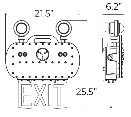 Green LED Explosion Proof Combo Emergency Exit Light | Class I Division 1 | Edge Lit Panel Dimensions