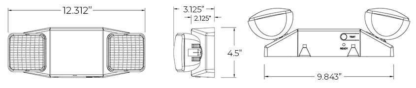 Standard Bright LED Emergency Light | White or Black Housing Dimensions