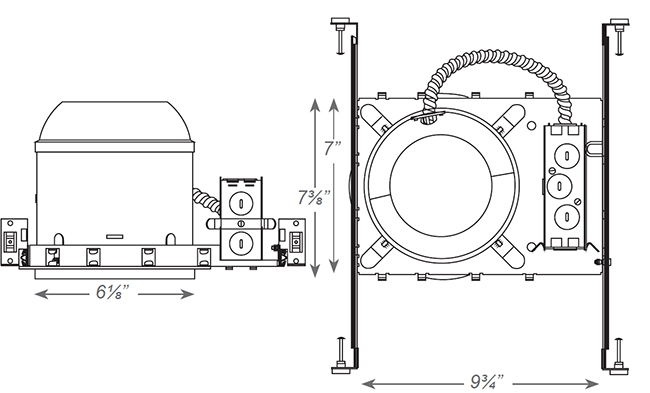 Adjustable Recessed LED Emergency Light | New Work or Remodel Can | 120/277VAC Dimensions