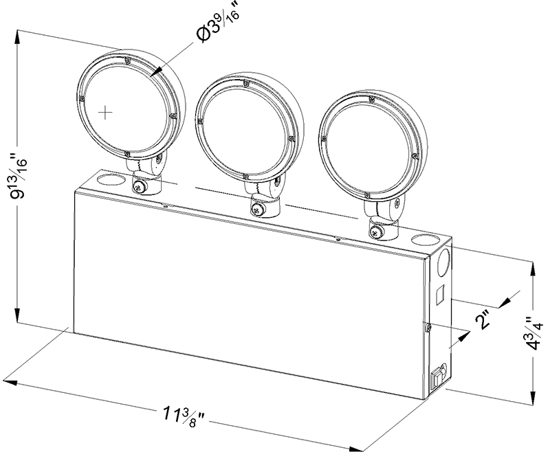 Steel Housing LED Emergency Light | 3 Heads Lamps | UL & NYC Approved Dimensions