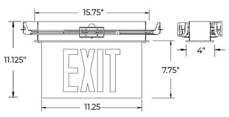 Edge Lit Green LED Exit Sign | Recessed Mount Assembly Dimensions