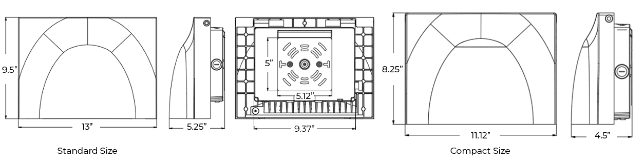 Sleek Architectural 90° Adjustable LED Outdoor Rated Wall Pack | High Performance Lumen | 4 Colors Dimensions